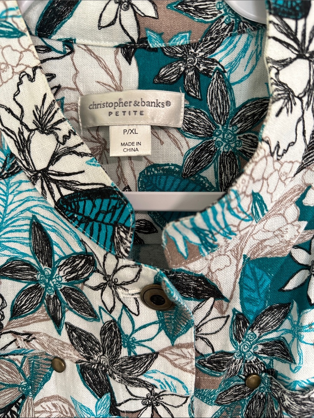 Christopher & Banks Teal & Black Floral Button-Front shirt jacket size PXL - Picture 2 of 8